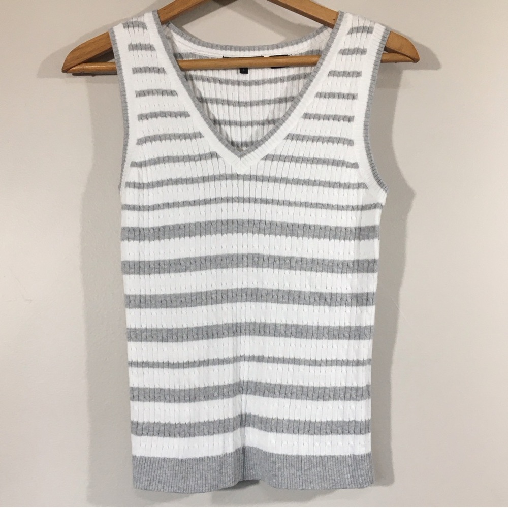 Jeanne Pierre Striped Cotton Sweater Vest